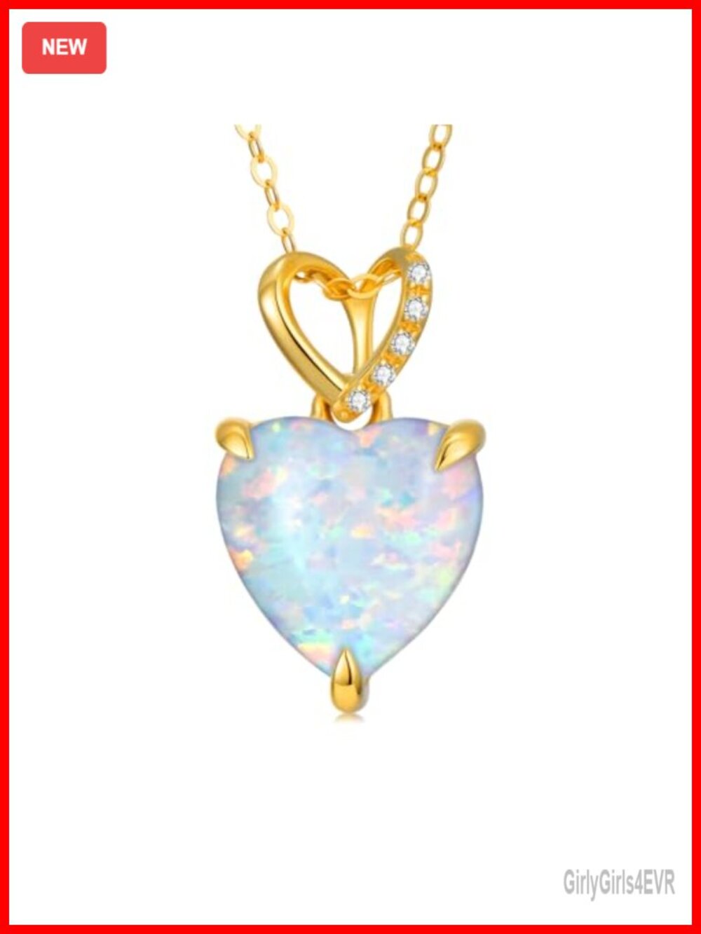 14K Gold Opal Heart Necklace with Diamond Accent Dainty Pendant